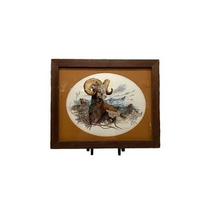 J. Lockhart Rams on a Mountain Print in Rustic Frame Signed